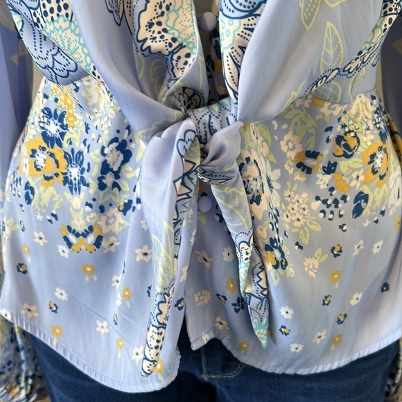 FREE PEOPLE Run Free Blouse Periwinkle Ruffle Floral Long Sleeve Sz S - Picture 7 of 12